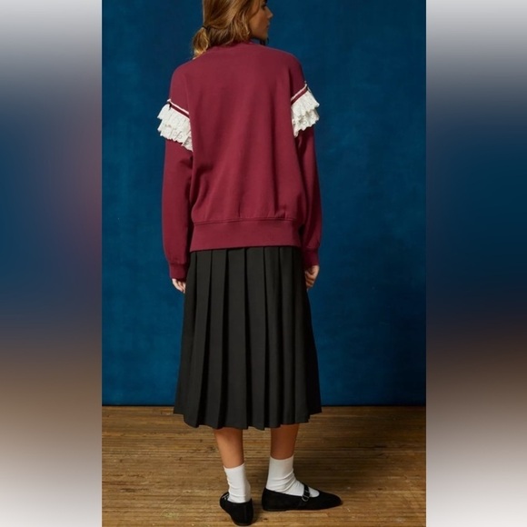 NWT BDG Urban Outfitters Emory Ruffle Mockneck Pullover Sweatshirt with Lace - Picture 4 of 13
